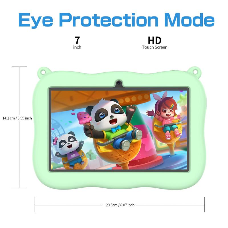 PRITOM 7 Inch Android 13 Educational Tablet, Dual Camera 2GB+32GB Tablet with Cute Panda Design Silicone Protective Case, Educational Tablet Gift for Boys & Girls, Birthday Gifts