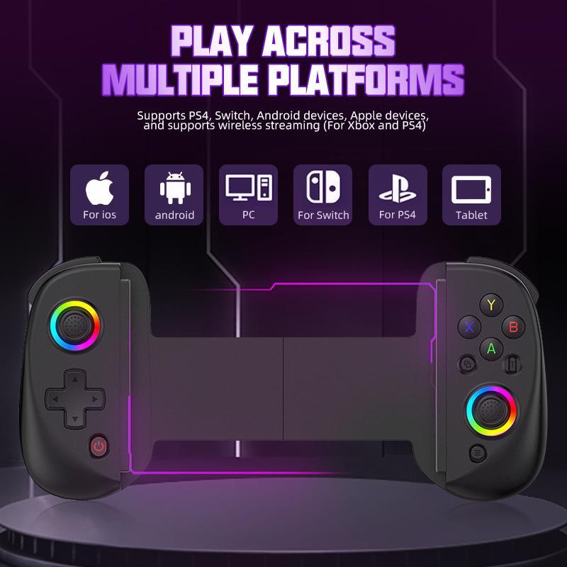 BSP-D8 Wireless Game Controller, 1 Set Dual Hall Flexible RGB Controller, Streaming Gamepad for Tablet Android PS4 Switch PC Joystick