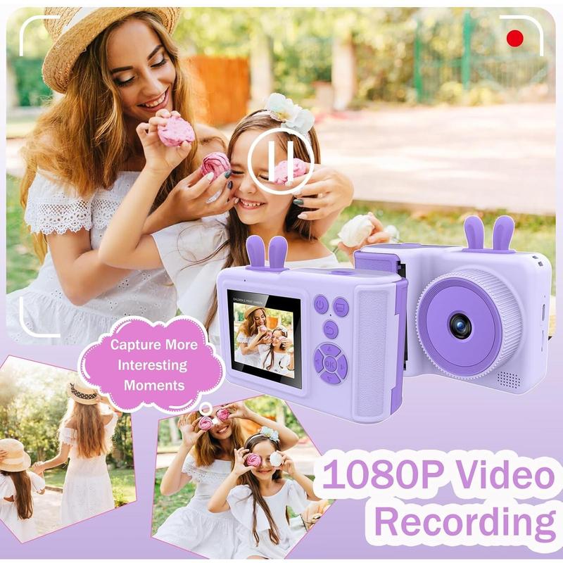 Camera Instant Print,1080P  Instant  Camera for  That Print Photos, Christmas Birthday Gifts for Girls, Digital Camera  for  6 7 8 9 10 Year Old Boys SD Card (Purple)