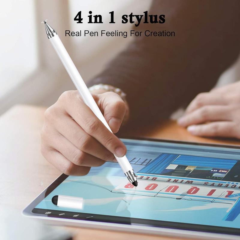 4-in-1 Stylus Pen, Universal Touch Screen Pen with 4 Replaceable Nibs, Portable Phone & Tablet Stylus for iPhone & Android & All Capacitive Touch Screens