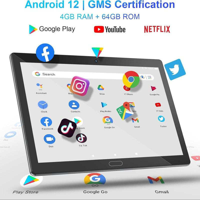 2024 Newest Android Tablet 10 inch with Keyboard,64GB ROM,1TB TF Expansion,2.0GHz CPU,5G WiFi,Bluetooth,2MP+8MP,Dual Camera,Dual Stereo Speaker,Gaming Tablet with Case,Mouse,Stylus Tablet Android Octa-Core Smartphone Cellphone internet