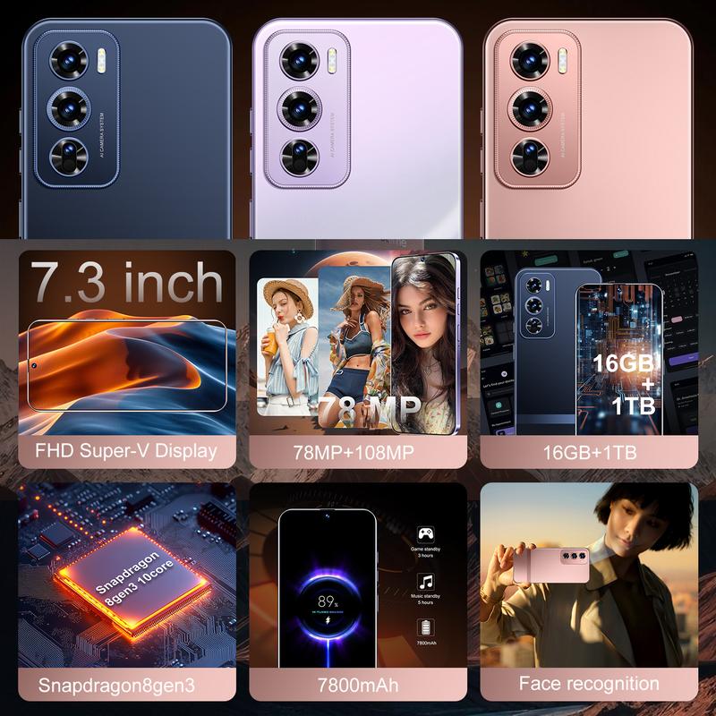 2025NEW2024 new R12 PRO mobile phone 5G global universal 7.3-inch ultra large screen 16GB+1TB Android 14 Christmas gifts, friends, family