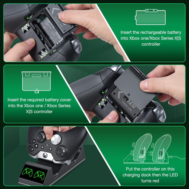 Controller Charger Station with 2x4320mWh Rechargeable Battery Pack for Xbox Series X S Controller, Xbox Controller Battery Pack for Xbox One Controller Charging Dock