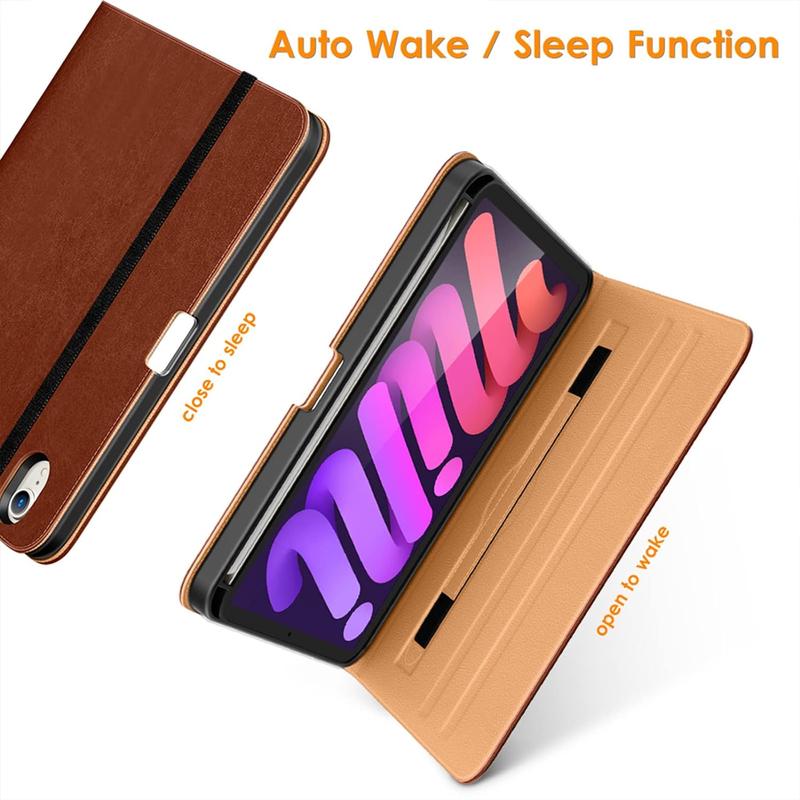 for iPad Mini 6th Generation Case 8.3 Inch 2021, Premium Leather Business Folio Stand Cover with-in Pencil Holder-Auto Wake Sleep and Multiple Viewing Angles-Brown