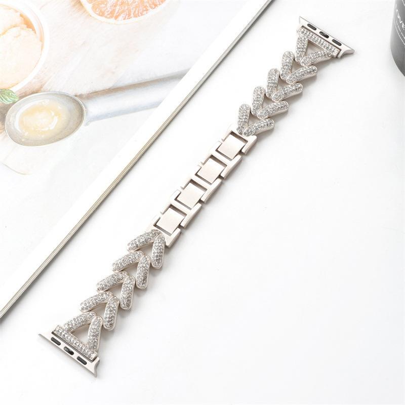 V-shaped Heart Rhinestone Decor Watch Band (Band Only), 1 Count Adjustable Watch Band for Women, Universal Watch Band for Apple Watch Series SE1, 2, Ultra