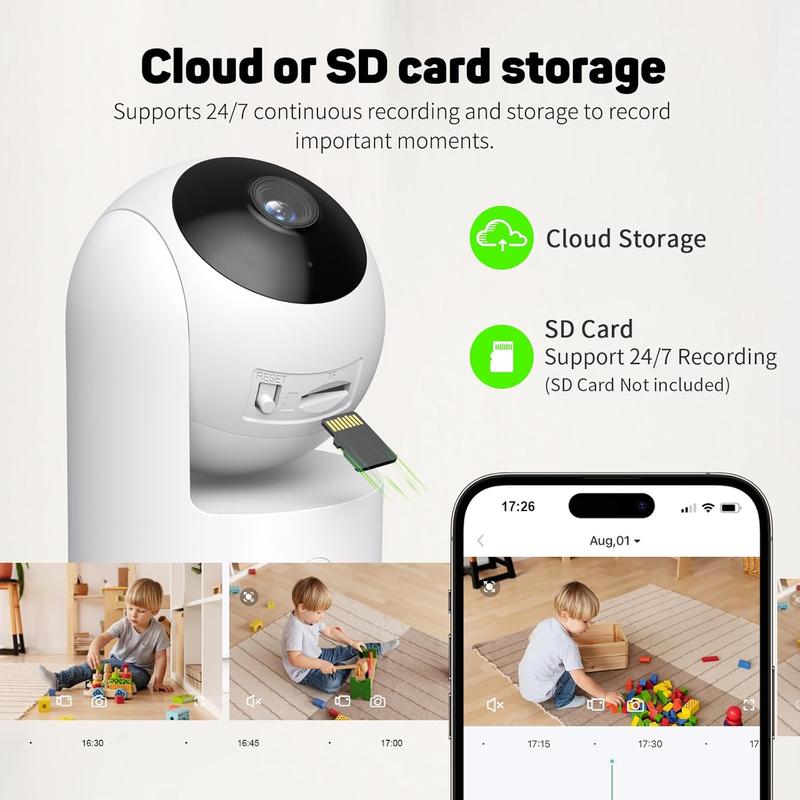 WiFi Home Indoor Camera, Security Camera Wireless Outdoor, Night Vision, AI Motion Detection, 2-Way Talk, Cloud SD Storage