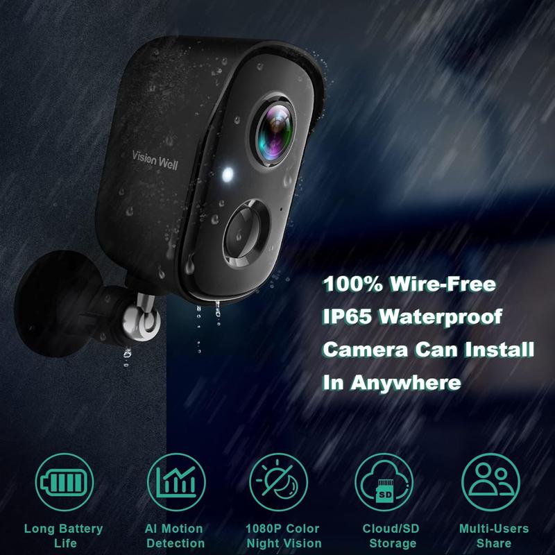 Vision Well Wireless Security Camera for Home with 1080p HD WiFi Spotlight, AI Siren Color Night Vision 2-Way Talk and SD Cloud Storage