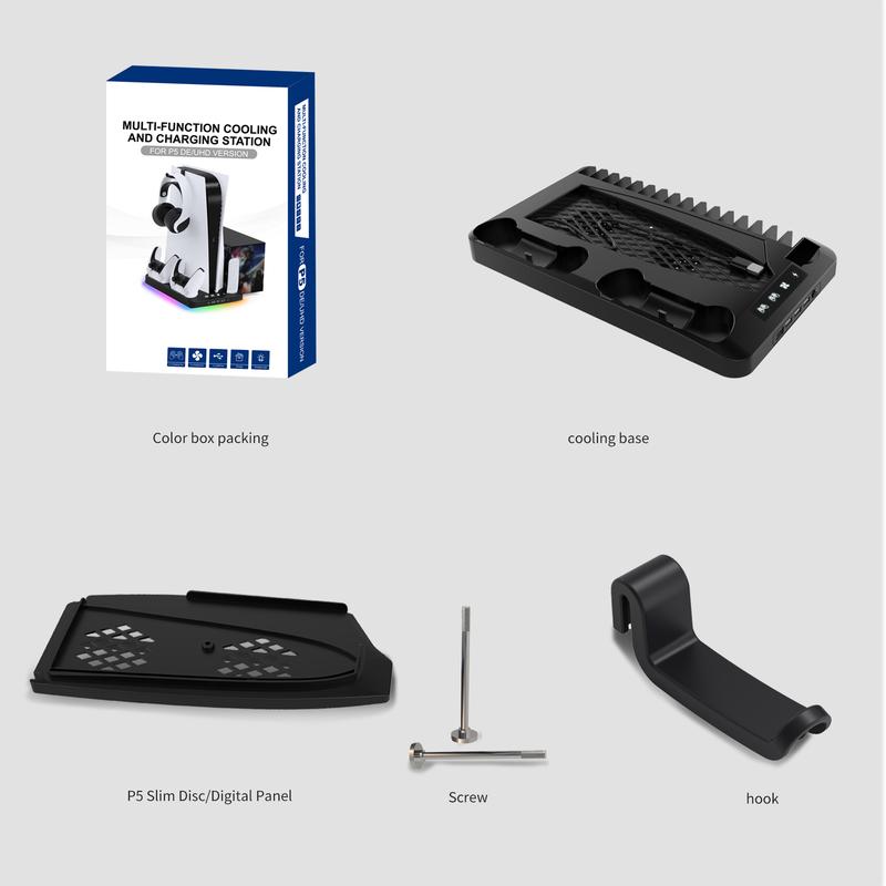 Dual PS5 Controller Charging Station with Cooling Fan & 3 Port USB