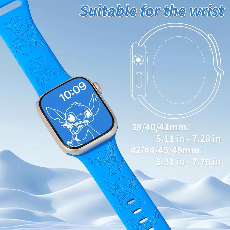 New Releases-Compatible with Silicone Sport Apple Watch Bands for Women Men 44mm 45mm 49mm 42mm,Cute Anime Engraved Adjustable iWatch Bands for Apple Watch Series 9 SE 8 7 6 5 4 3 2 1 Ultra 2 1 Band(Blue)