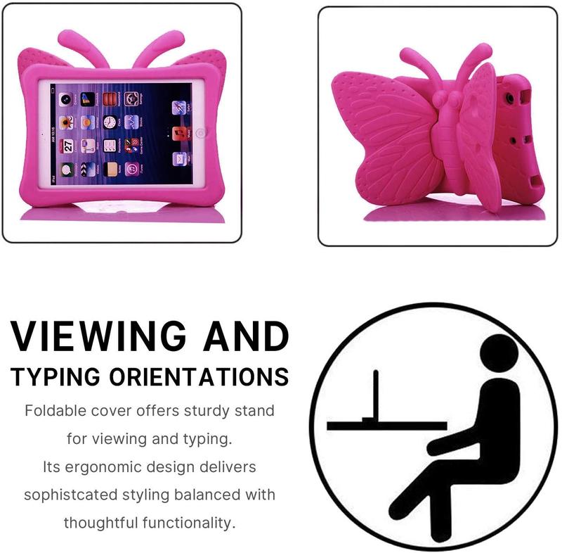 iPad 7 8 9 10.2  Case 3D Cute Butterfly 10.2 inch ipad 9th 8th Generation Tablet Case for  Girls Light Weight EVA  Stand Shockproof Rugged Heavy Duty  Friendly iPad Cover Rose