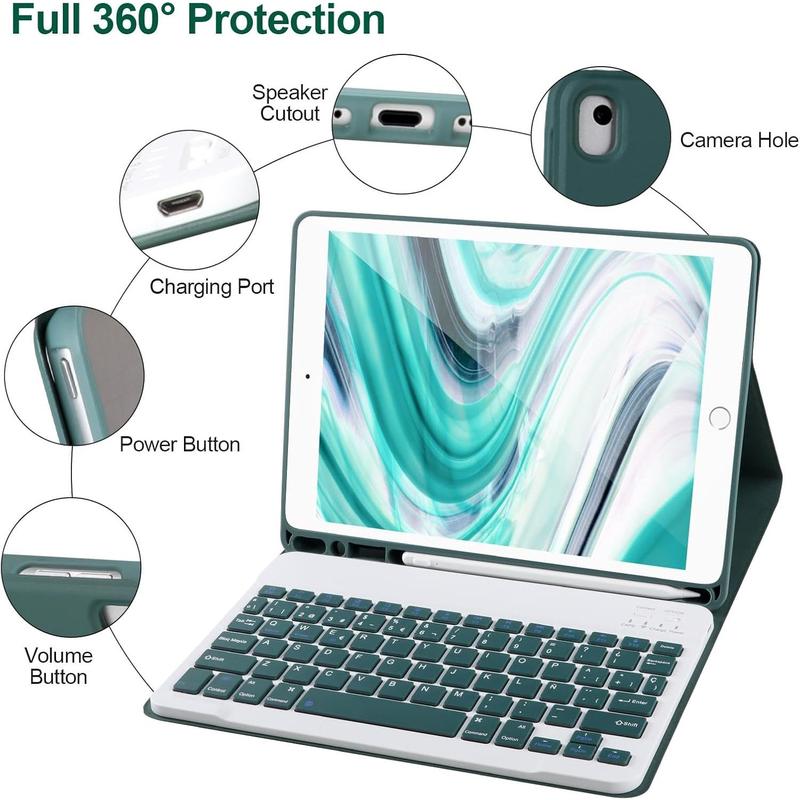 Keyboard Case for iPad 9 8 7th Gen 10.2'',Case with Keyboard ipad 10.2 inch,Keyboard for iPad 9th Gen, Keyboard for iPad 10.2,iPad Keyboard Case 9th Gen with Pencil Holder (Green-B)