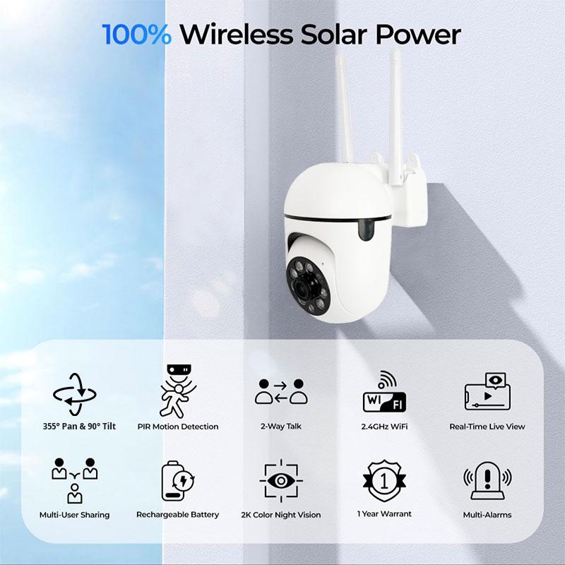 Outdoor Wireless Security CameraSystem,3MP PTZ Camera, 5G&WiFiMonitoring with Spotlight, 2-Way TalkLight Alarm and Siren, 24 7 Recording,no Hard Drive