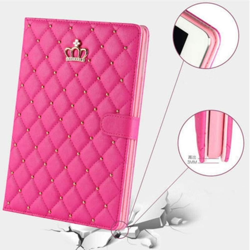 iPad 9th 8th 7th Gen Case Crown Bling  Cute Elegant PU Leather  Auto Sleep Wake Stand Shockproof Case for  iPad 10.2 2021 2020 2019 (Pink)