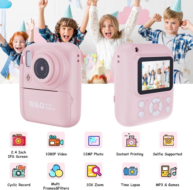 Polaroid Camera, 32G Card Selfie Video Camera for Kids, Portable Travel Camera, Instant Print camera, Birthday gift, Durable Charging, For All Ages toy camera