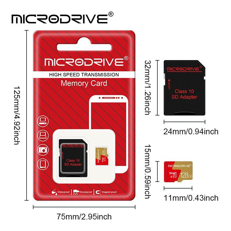 MICRODRIVE Micro TF SD Card, 1 Count Class 10 U3 Memory Card with SD Adapter, Storage Card for Smartphone, Camera, Laptop, Phone Accessories