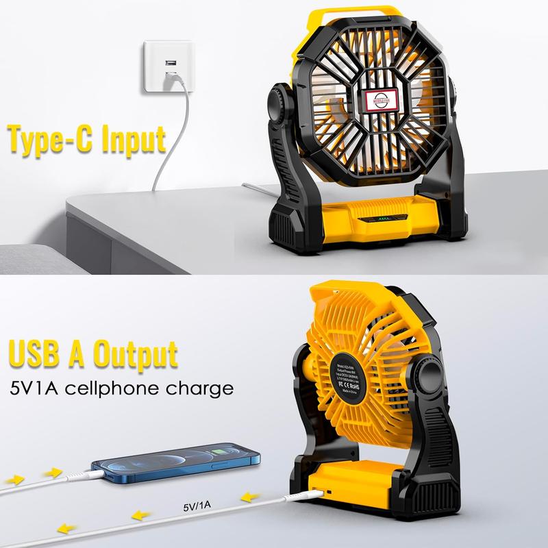 Portable Battery Fan with LED Light, 10400mAh Quiet Rechargeable Tent Fan with Hanging Hook 4 Speed Small USB Battery Powered Camping Fans for Travel Picnic Outdoor Indoor Cooling Sleeping