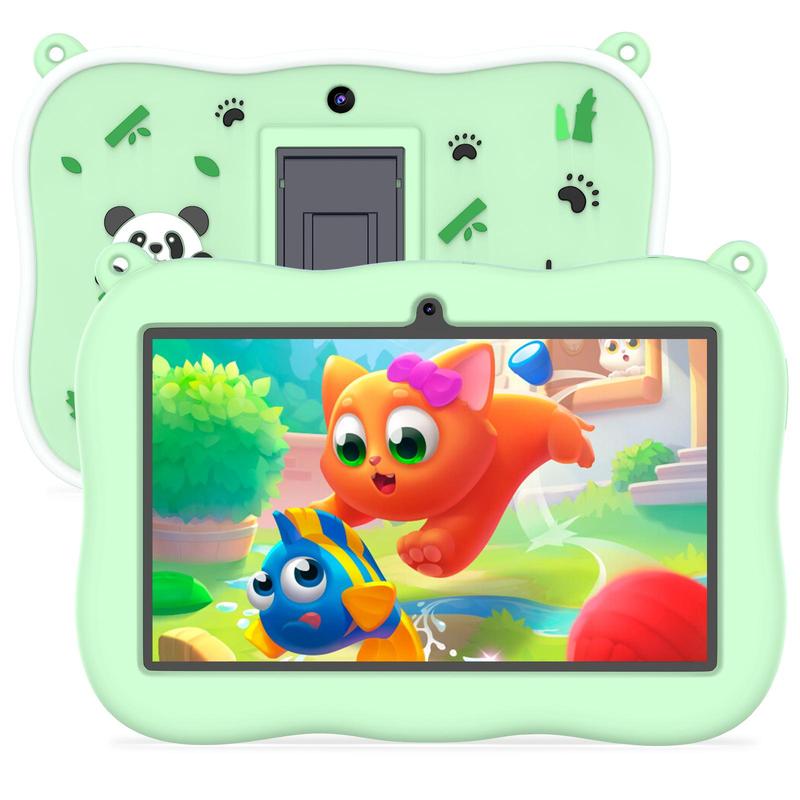 PRITOM 7 Inch Android 13 Educational Tablet, Dual Camera 2GB+32GB Tablet with Cute Panda Design Silicone Protective Case, Educational Tablet Gift for Boys & Girls, Birthday Gifts