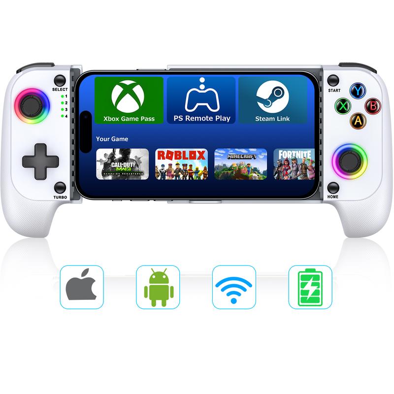 Mobile Gaming Controller for Iphone Android(100-175mm), Wireless Gaming Phone Controller with Phone Case Support, Hall Effect Joystick, RGB, Turbo - Low Latency Bluetooth Controller