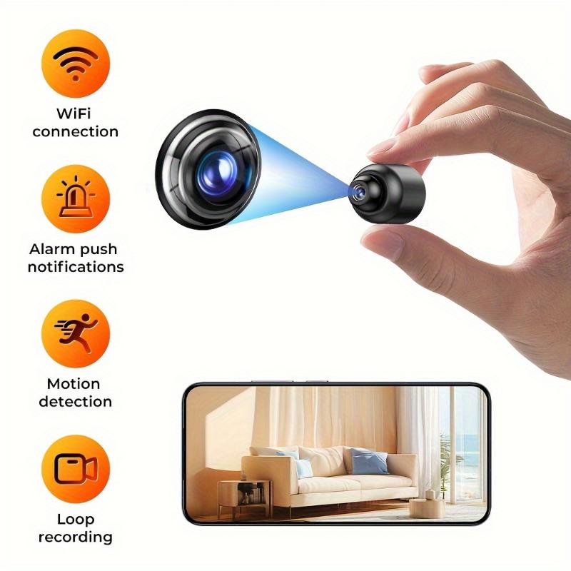 1pc MiniGuard HD WiFi Security Camera, Indoor Outdoor Wireless Mini Cam with Motion Detection, Alarm Push Notifications, Loop Recording, Manual Exposure Control, Optical Image Stabilization, TF Card Slot, AVI Format - Easy Setup, No Battery