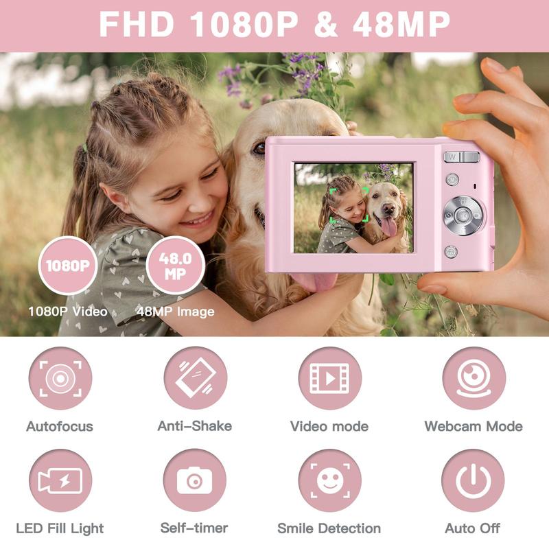 48MP FHD 1080P Video Camera, Portable 16X Zoom Digital Camera with 32GB Memory Card & Charging Cable & Instruction Manual, Compact Portable Digital Camera for Travel & Pictures, Photo Camera, Compact Camera, Pocket Camera