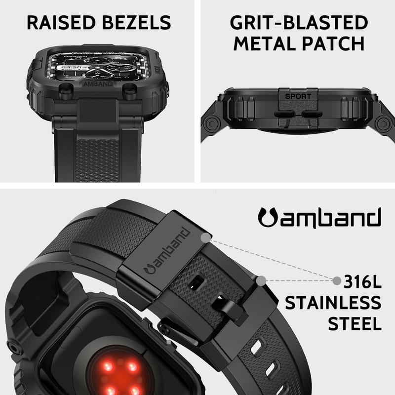 amBand Bands Compatible with Apple Watch 9 8 7 6 5 4 SE SE2  45mm 44mm 42mm 41m 40mm 38mm, M1 Sport Series Rugged Case Protective Cover for iWatch 6 SE 5 4 3 45 44 42 41 40 38mm Men