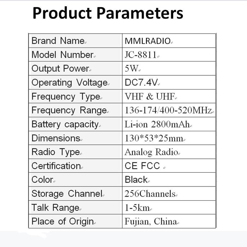 MMLRADIO JC-8811 Portable Handheld Walkie Talkie, 1 Count 5W Dual Band Two Way Ham Radio Transceiver, Long Range Walkie Talkie, Audio & Video Product