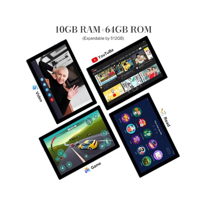 10.1 Inch Android 13 Tablet, 2024 Newest 2 In 1 Tablets With Keyboard Case Mouse Stylus, 10GB RAM+64GB ROM  512GB Expandable Tablet, 1.8GHz Quad-Core Processor, 1280*800 IPS HD Touch Screen, 8MP Dual Camera, Games, Wi-Fi, BT Tableta PC