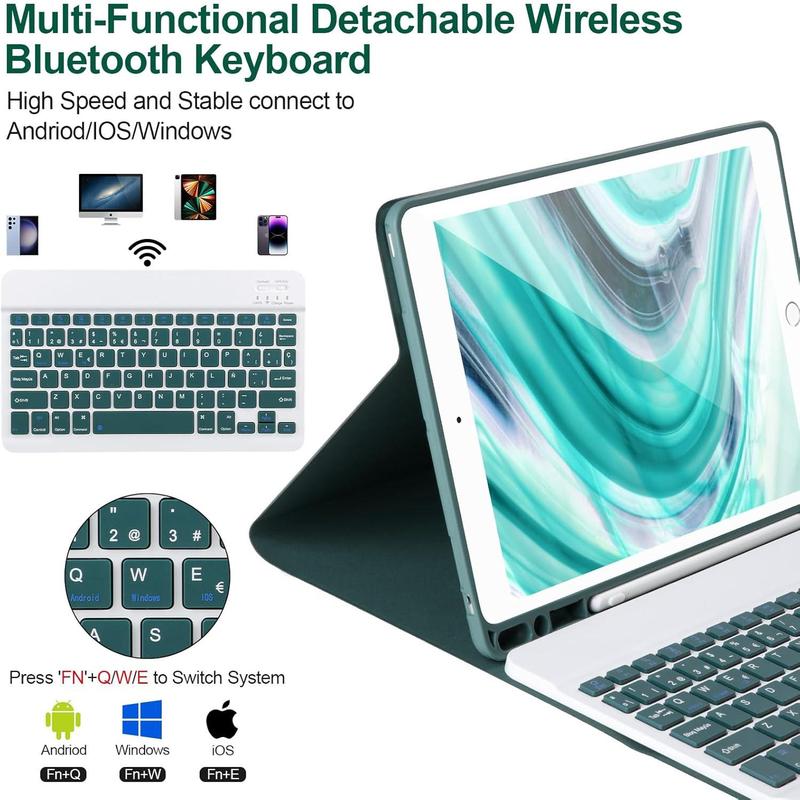 Keyboard Case for iPad 9 8 7th Gen 10.2'',Case with Keyboard ipad 10.2 inch,Keyboard for iPad 9th Gen, Keyboard for iPad 10.2,iPad Keyboard Case 9th Gen with Pencil Holder (Green-B)