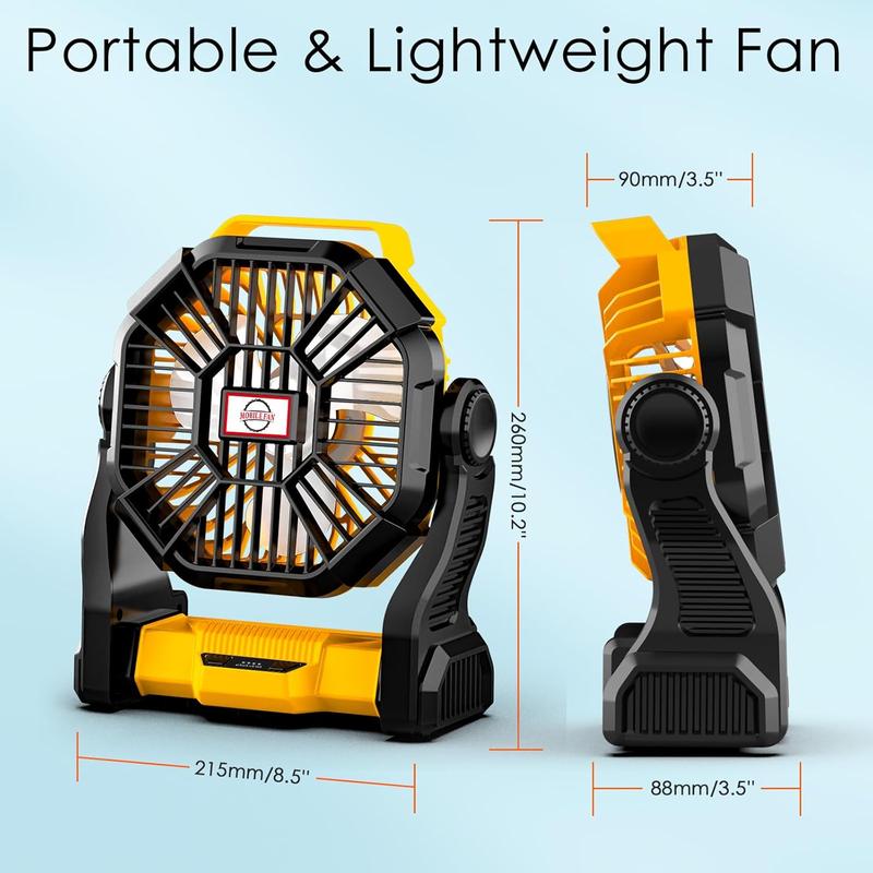 Portable Battery Fan with LED Light, 10400mAh Quiet Rechargeable Tent Fan with Hanging Hook 4 Speed Small USB Battery Powered Camping Fans for Travel Picnic Outdoor Indoor Cooling Sleeping