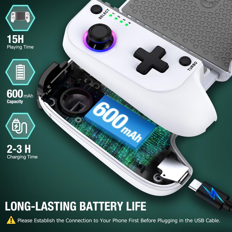 Mobile Gaming Controller for Iphone Android(100-175mm), Wireless Gaming Phone Controller with Phone Case Support, Hall Effect Joystick, RGB, Turbo - Low Latency Bluetooth Controller