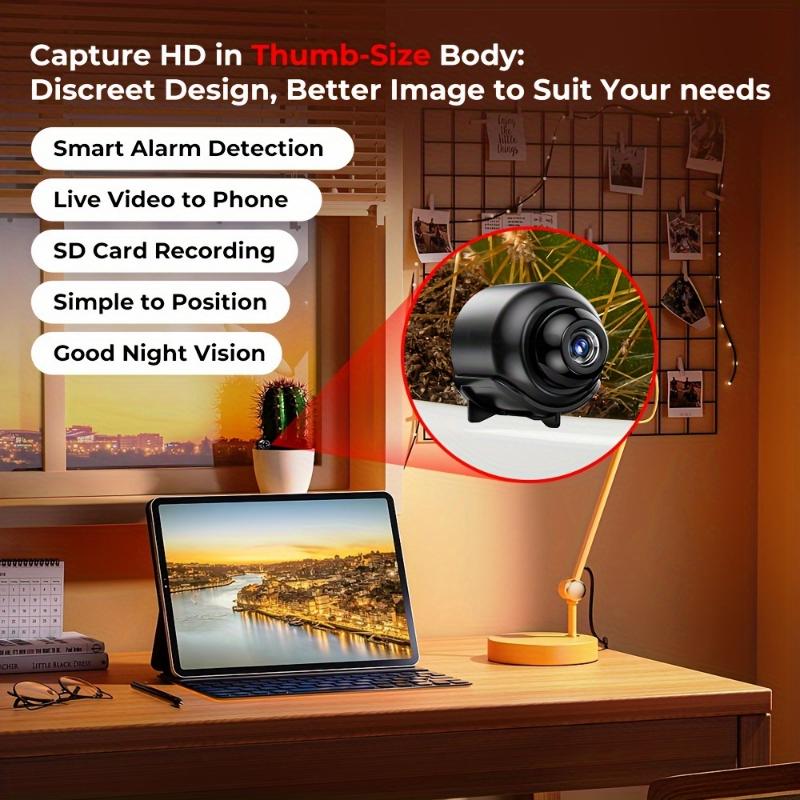 1pc MiniGuard HD WiFi Security Camera, Indoor Outdoor Wireless Mini Cam with Motion Detection, Alarm Push Notifications, Loop Recording, Manual Exposure Control, Optical Image Stabilization, TF Card Slot, AVI Format - Easy Setup, No Battery