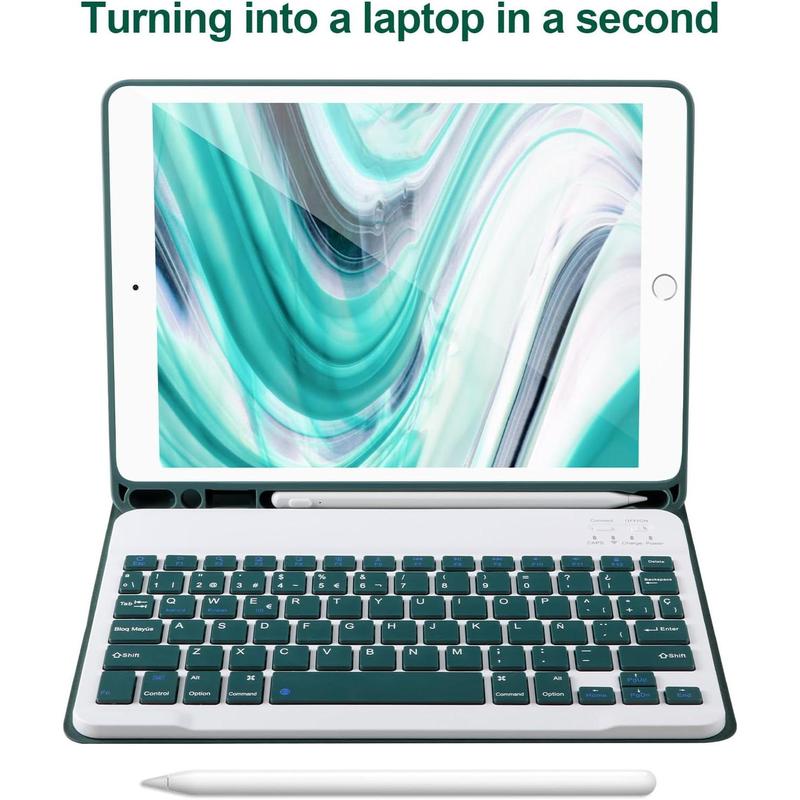 Keyboard Case for iPad 9 8 7th Gen 10.2'',Case with Keyboard ipad 10.2 inch,Keyboard for iPad 9th Gen, Keyboard for iPad 10.2,iPad Keyboard Case 9th Gen with Pencil Holder (Green-B)