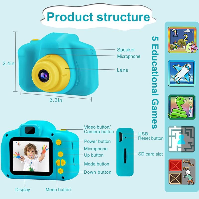 Camera Boys Toy - Camera for  Boys Birthday Gifts 3 4 5 6 7 8 9 Year Old Children Toy Toddler Video Digital Camcorder IPS 2 Inch(No sd Card)