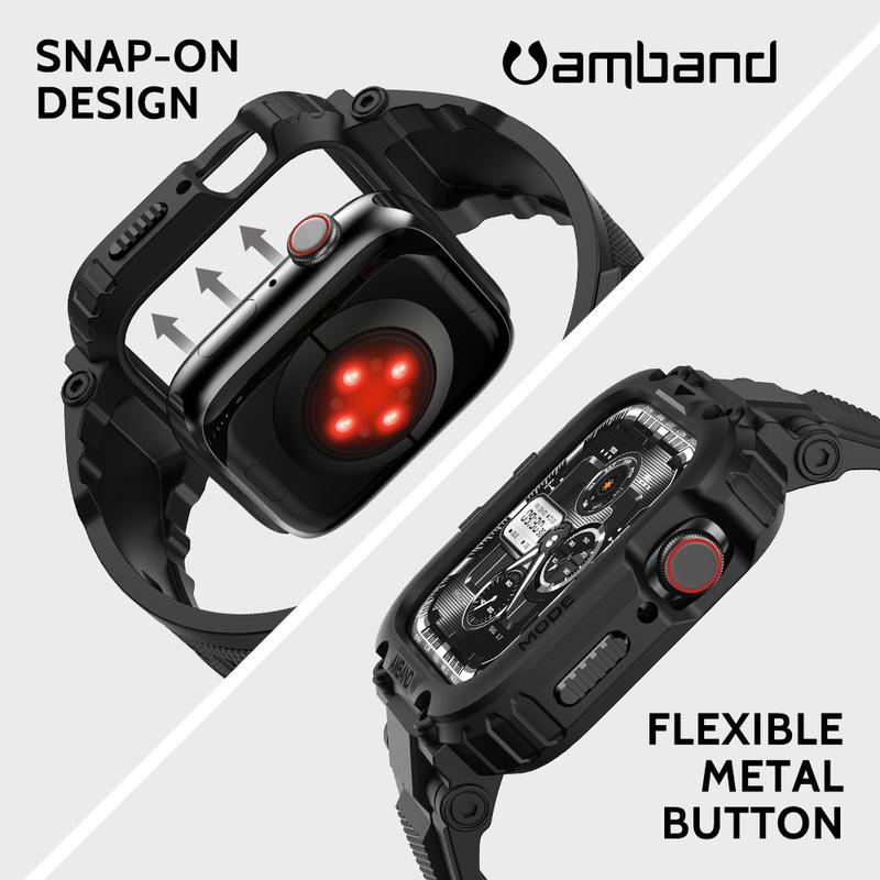 amBand Bands Compatible with Apple Watch 9 8 7 6 5 4 SE SE2  45mm 44mm 42mm 41m 40mm 38mm, M1 Sport Series Rugged Case Protective Cover for iWatch 6 SE 5 4 3 45 44 42 41 40 38mm Men