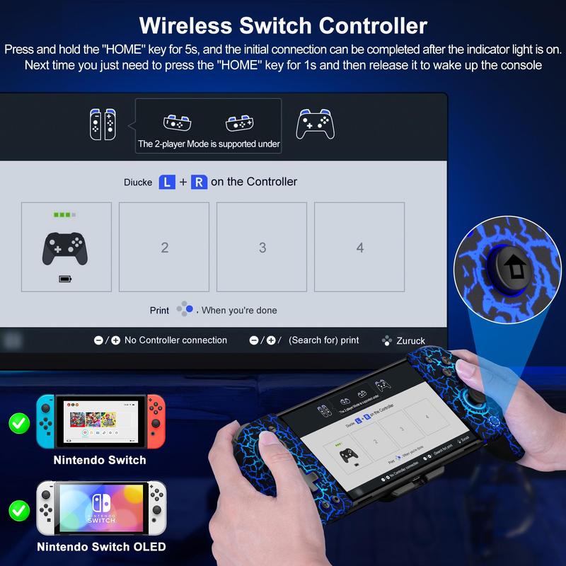 ESYWEN Switch Controllers for Switch OLED, Upgrade Hall Effect Joystick with Handheld Grip RGB Double Motor Vibration Accessories Console