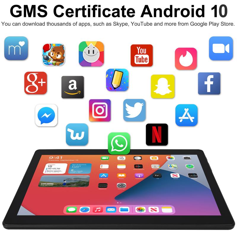 Tablet 10 inch Android Tablet PC, 32GB ROM 128GB Expand , 1280*800 IPS HD Screen, Quad-Core, Bluetooth, WiFi, 3G Phone Call, Dual Sim Card, Black