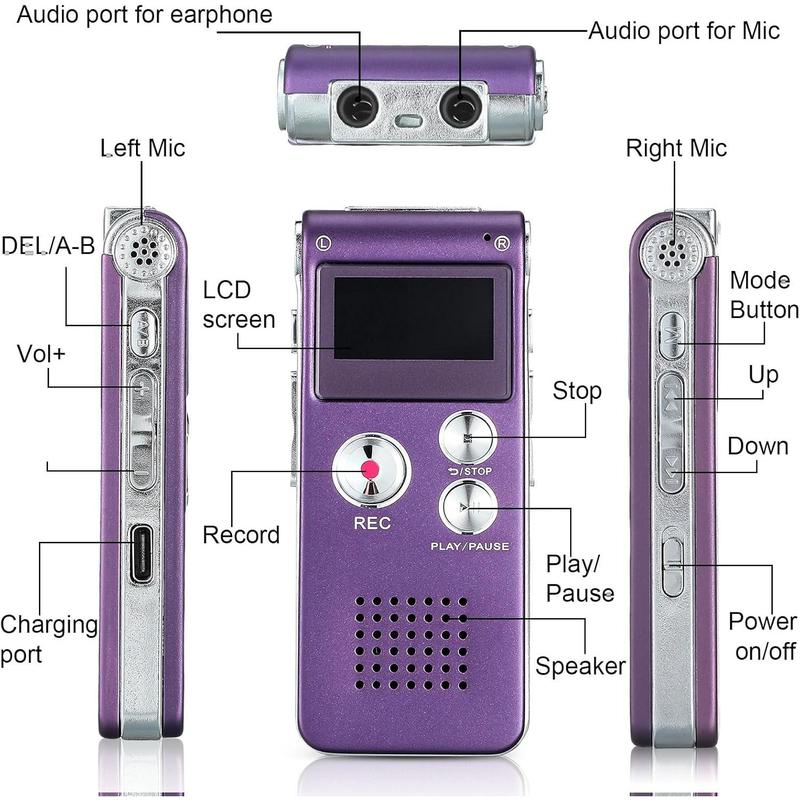 Ghost Hunting Equipment Paranormal Equipment for Ghost Hunting Digital EVP Voice Activated Recorder Rechargeable Recorder Device with Microphone, 8GB(Purple)