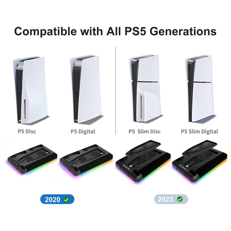 Dual PS5 Controller Charging Station with Cooling Fan & 3 Port USB