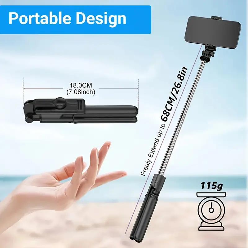 Extendable Cell Phone Selfie Stick, Adjustable Smartphone Tripod Stand With Wireless Remote, 360° Rotation Selfie Stick Compatible with iPhone Samsung Android Smartphones