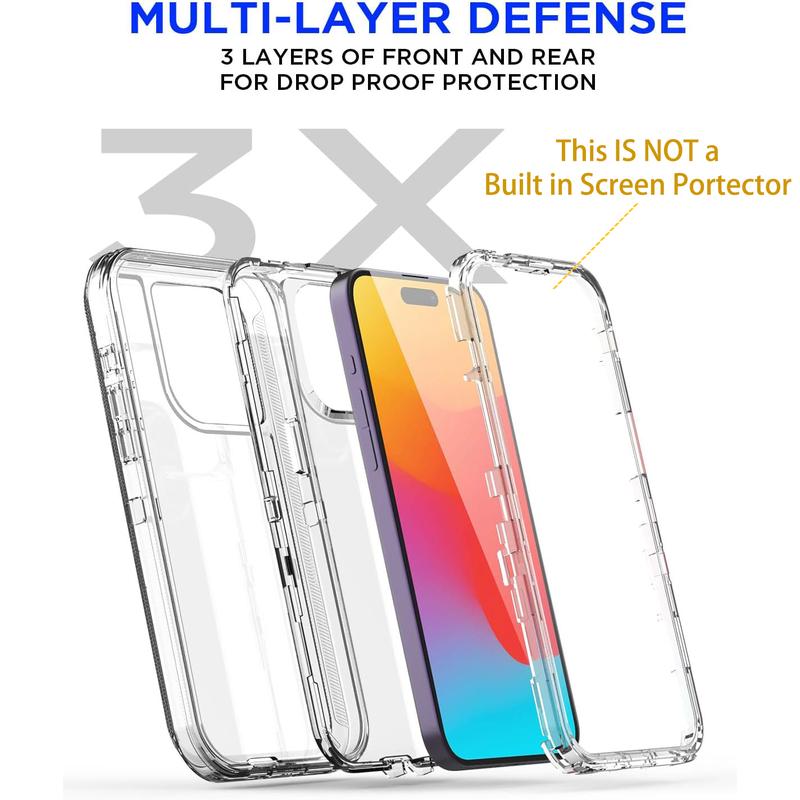 Case For Apple iPhone 16 15 14 Plus 13 Mini 12 11 Pro Max Heavy Duty 3 in 1 Shockproof Clear Rugged Military Protective Defender Cover