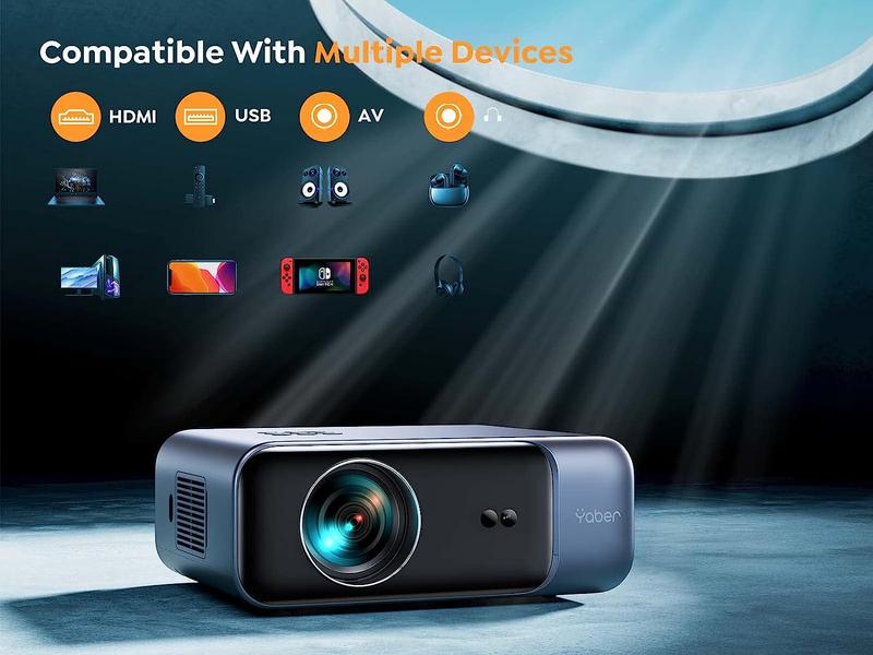 YABER Pro V9 4K Support Projector with WiFi 6 and Bluetooth 5.2, 500 ANSI Native 1080P Outdoor Movie Projector, Auto 6D Keystone & 50% Zoom, Home Theater Projector, Video Projector for Phone TV Stick PCV Audio