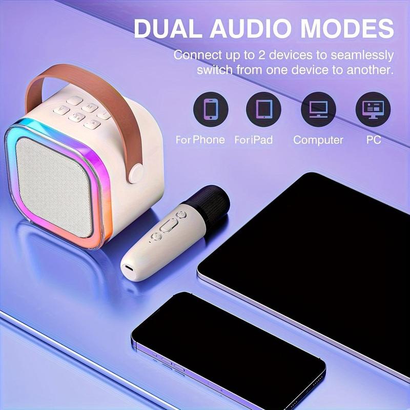 Wireless Karaoke Speaker with Microphone, 1 Set HiFi Stereo Sound Subwoofers Audio Device, KTV Speaker Subwoofer with RGB Colorful LED Lights, Sound System