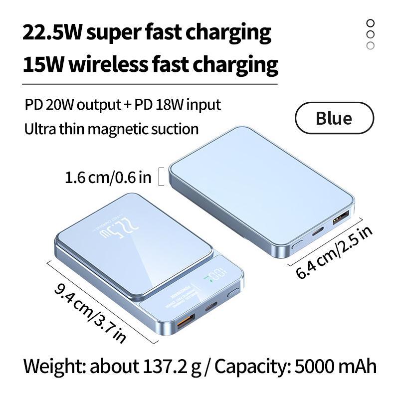 Magnetic Wireless Power Bank, 22.5W Super Fast Charging Power Bank with LED Display, Outdoor Emergency Backup Battery Pack for iPhone 15 14 13 12