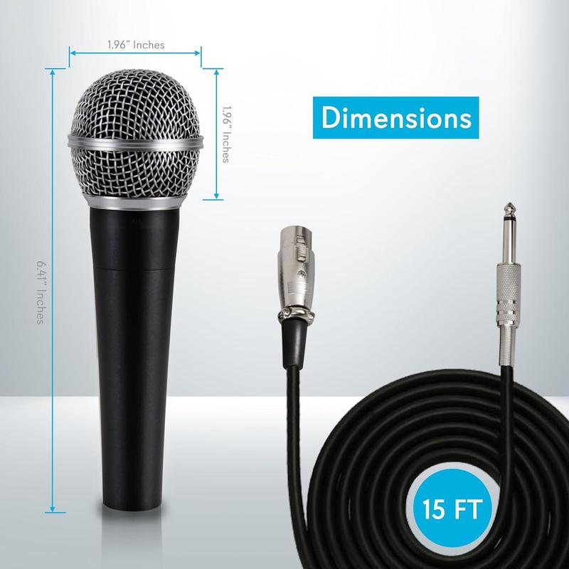 Handheld Microphone Dynamic Moving Coil Cardioid Unidirectional Includes 15ft XLR Audio Cable to 1 4'' Audio Connection