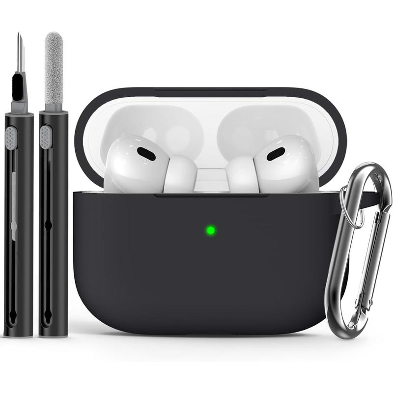 for AirPods Pro Case Cover with Cleaner Kit,Soft Silicone Protective Case for Apple AirPod Pro 2nd 1st Generation Case for Women Men,AirPods Pro 2 Pro Case Accessories with Keychain-Black