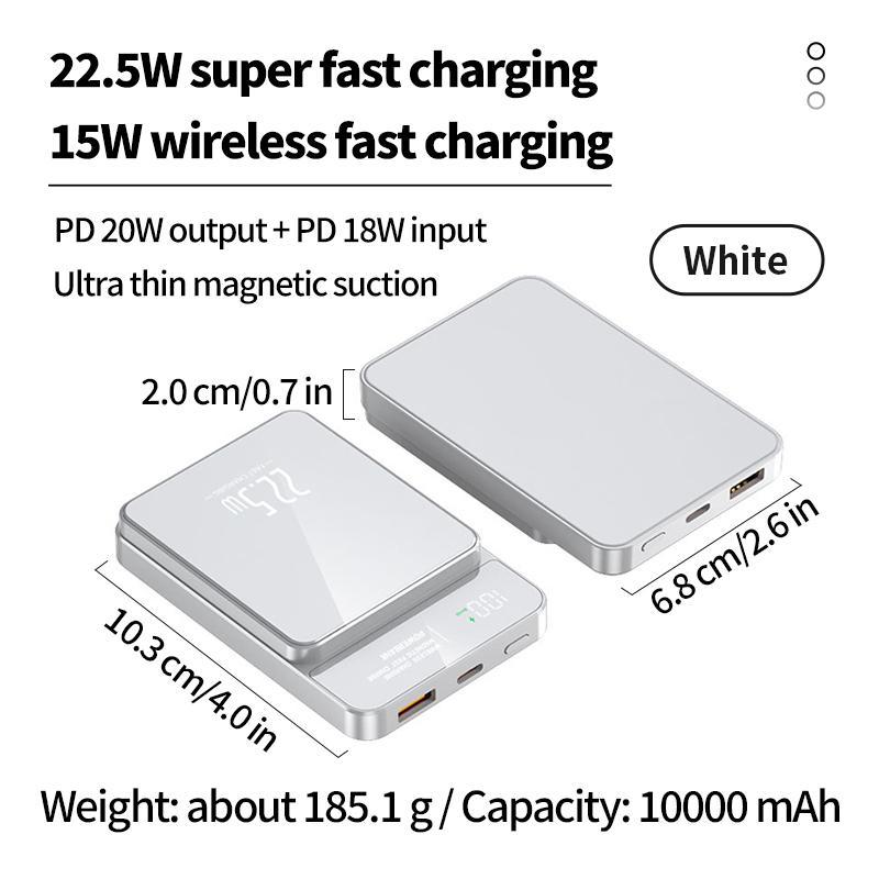 Magnetic Wireless Power Bank, 22.5W Super Fast Charging Power Bank with LED Display, Outdoor Emergency Backup Battery Pack for iPhone 15 14 13 12