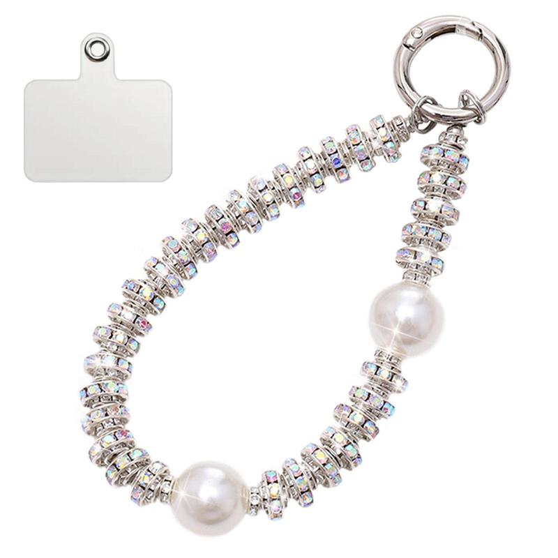 Artificial Rhinestone & Faux Pearl Decor Phone Chain with Phone Tether Tab, Anti-lost Phone Lanyard, Fashion Phone Strap for Women & Girls, Phone Decoration