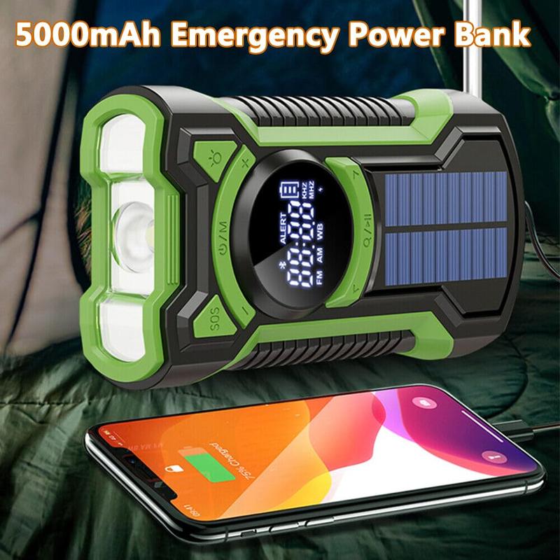 Emergency Hand Crank Radio with LED Flashlight, AM FM NOAA Portable Weather Radio with Battery Emergency Cell Phone Charger and Solar Powered