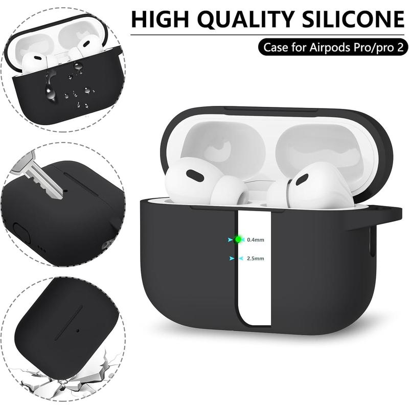 for AirPods Pro Case Cover with Cleaner Kit,Soft Silicone Protective Case for Apple AirPod Pro 2nd 1st Generation Case for Women Men,AirPods Pro 2 Pro Case Accessories with Keychain-Black