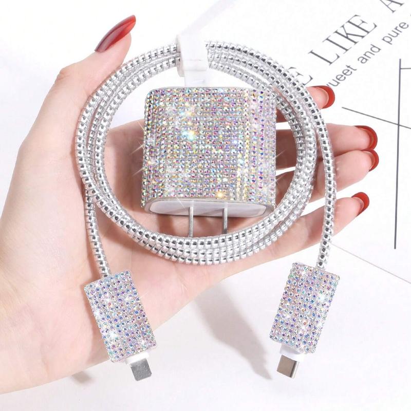 Bling Glitter Phone Charger Protective Case, 5 Counts set Phone Charger Protective Cover, Phone Charger Protective Case for Apple 18W 20W Fast Charging Charger